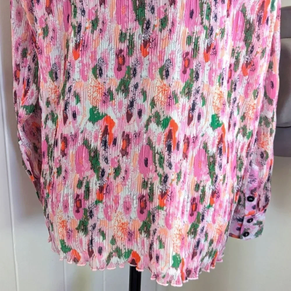 Ganni Floral Pleated Georgette Top 40 8/10 Gardencore Whimsical Barbiecore Boho